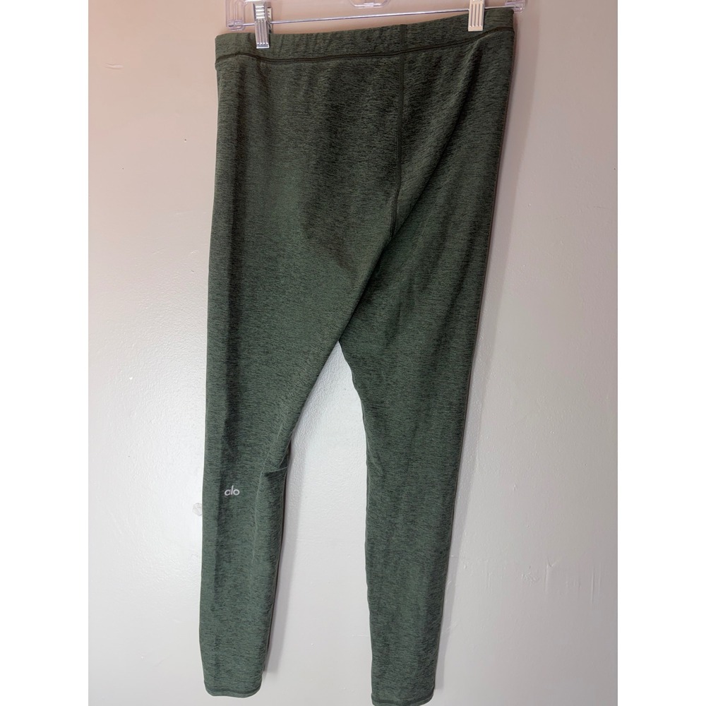 Alo Yoga Womens Heathered Green Athletic Leggings Yoga Pants Olive Logo